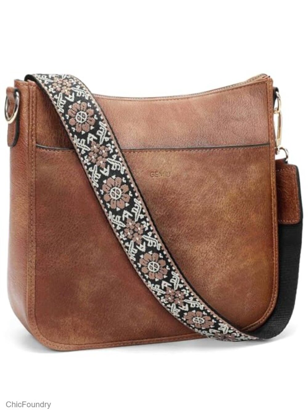 Women's Vegan Leather Crossbody Hobo Bag with Adjustable Wide Guitar Strap
